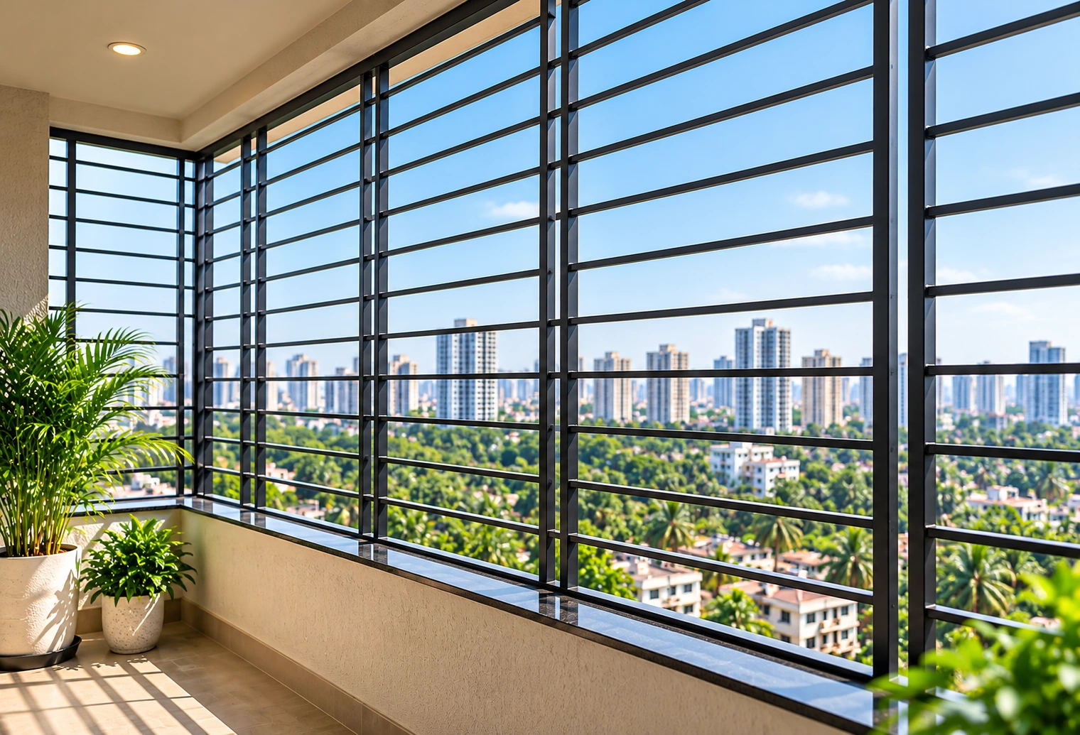 Residential interior with large windows reference